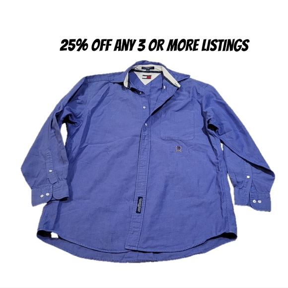 Vintage Tommy Hilfiger Neck 15.5 Long Sleeve Button-Up Shirt 32-33 Crown Crest - Picture 1 of 7